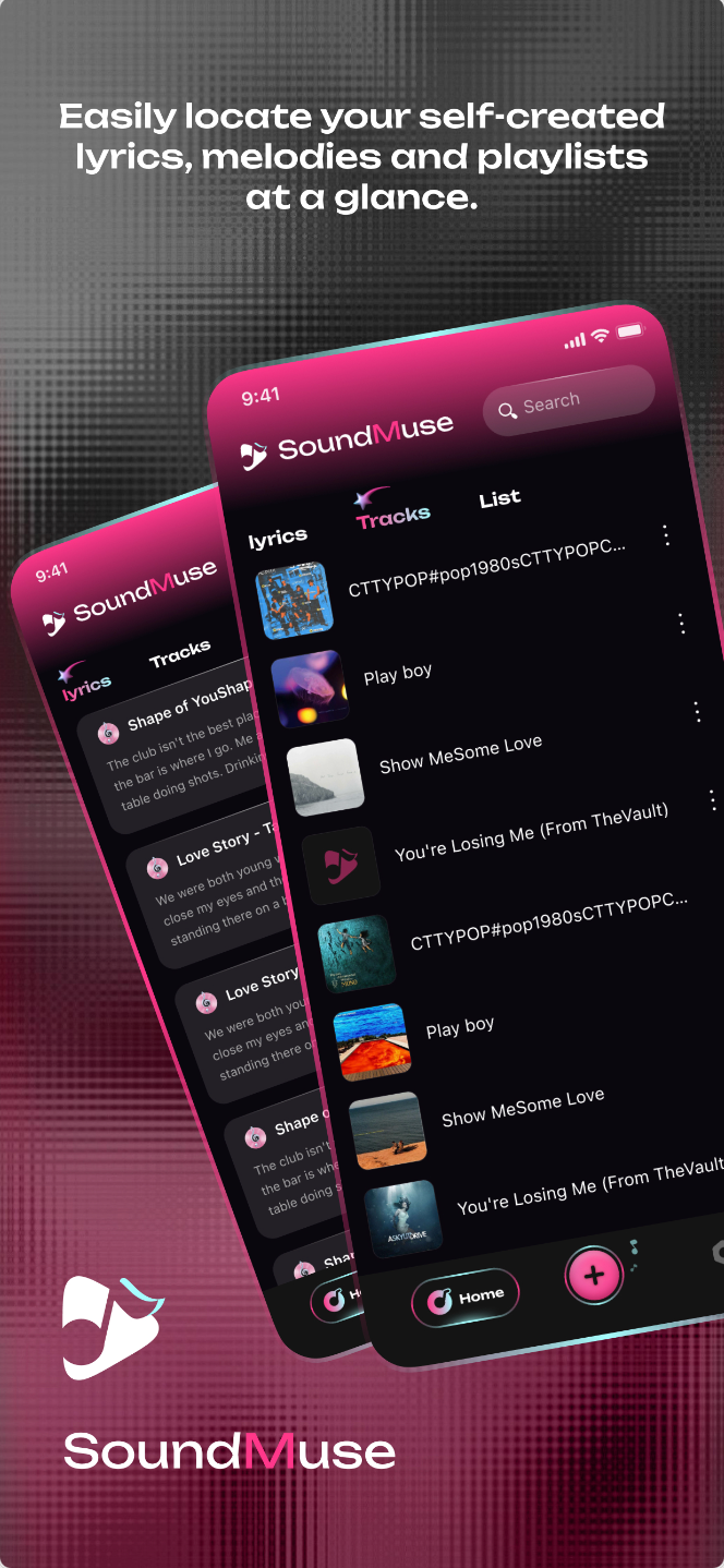 SoundMuse lyric and playlist library screen